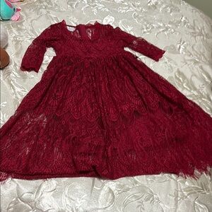 Elegant Lace Kids Dress in Rich Red